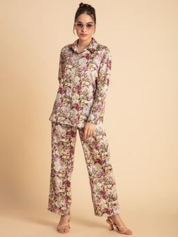 Lounge Dreams - Purple Floral Printed Satin Co-Ord (Set of 2)