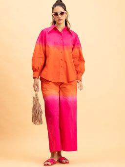 Lounge Dreams - Pink and Red Pure Cotton Tye & Dye Co-Ord (Set of 2)