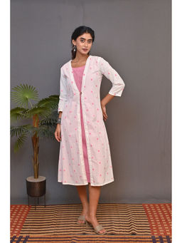 EARTHWEAR - Pink-White A Line Layered Kurta