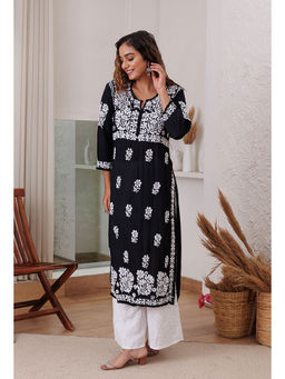 RANGREZA ETHNIC - Black Lolita Chikankari Modal Kurta