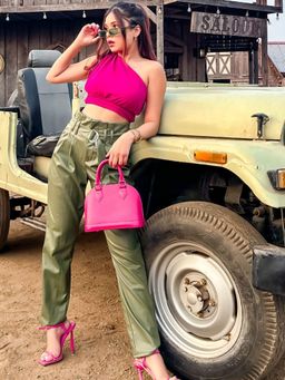 Uptownie - Riya Jain's One Shoulder Top with a Back Cut Out (Magenta XS