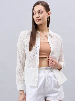 Style Quotient - Women Self White Lace Regular Shirt