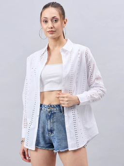 Style Quotient - Women White Cotton Comfort Fit Hakoba Shirt