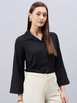 Style Quotient - Women Black Solid Regular Fit Shirt