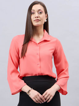 Style Quotient - Women Peach Solid Regular Fit Shirt