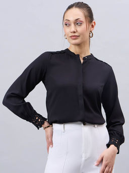 Style Quotient - Women Black Solid Polyester Regular Fit Formal Shirt
