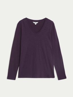 Marks & Spencer - Pure Cotton Long Sleeve V-Neck T-Shirt