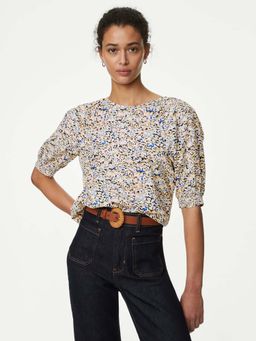 Marks & Spencer - Modal Blend Printed Puff Sleeve Top