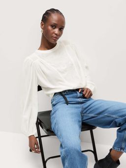 Marks & Spencer - Cotton Blend Embroidered Puff Sleeve Top