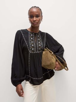 Marks & Spencer - Embroidered Crew Neck Puff Sleeve Top