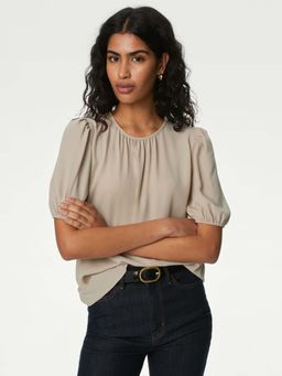 Marks & Spencer - Round Neck Puff Sleeve Top