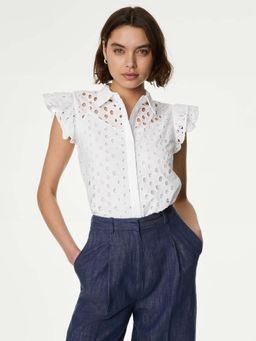 Marks & Spencer - Pure Cotton Broderie Frill Detail Shirt