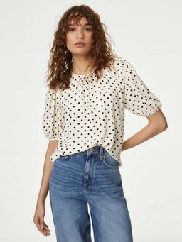 Marks & Spencer - Printed Round Neck Puff Sleeve Top