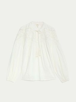 Marks & Spencer - Cotton Rich Embroidered V-Neck Top