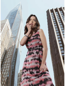 Zink London - Womens Multi-Color Abstract Midi Dress