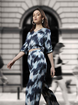 Zink London - Womens Blue Abstract Trouser