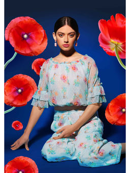 Zink London - Womens Blue Floral Crop Top