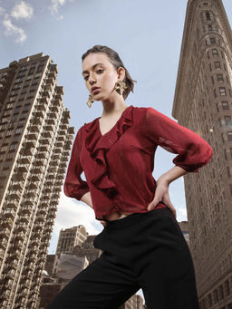 Zink London - Womens Maroon Solid/Plain Top