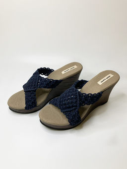 Misfit Panda - Vegan Navy Blue Valentina Crochet Wedges
