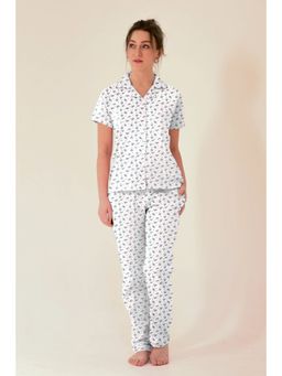 NAP STORY - White Floral Printed Half Sleeve Shirt and Panama