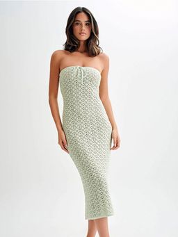 Addery - Green Cottage-Core Crochet Midi Dress