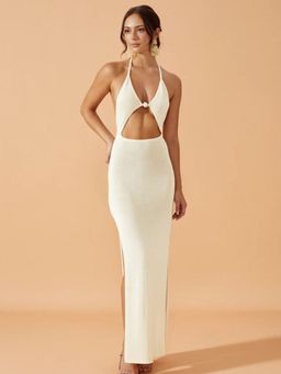 Addery - Azure Breeze Crochet Halter Maxi Dress