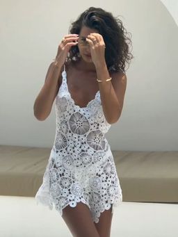 Addery - White Luna Bloom Crochet Mini Dress