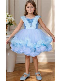 Lagorii - Blue Ruffle Party Frock with Sequins Embellishment