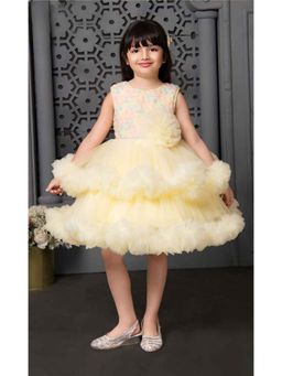 Lagorii - Lemon Yellow Frock with Floral Embellishment