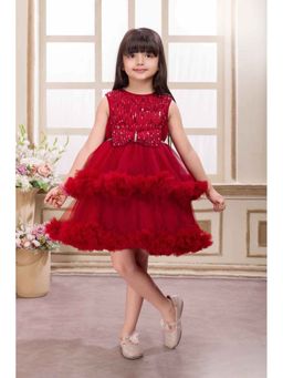Lagorii - Maroon Sequin Work and Bow Embellished Party Frock