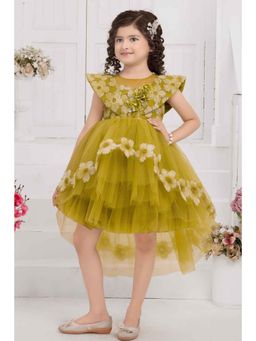 Lagorii - Mustard Tailback Frock with Sequins Work and Floral Embellishment