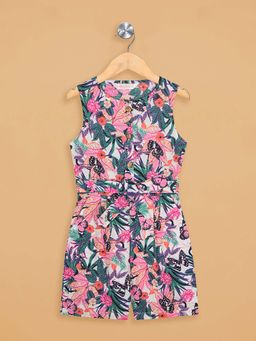 Budding Bees - Girls Cotton Tropical Printed Jumpsuit