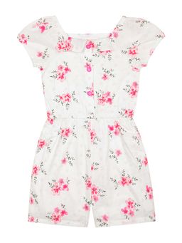 Budding Bees - Girls White All Over Floral Printed Playsuit