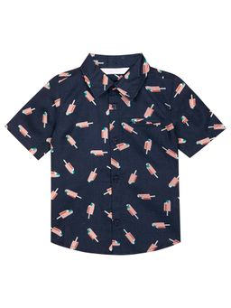 Budding Bees - Boys Navy Blue I-Cream Printed Cotton Shirt