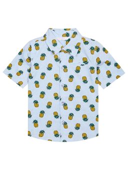 Budding Bees - Boys Blue Pineapple Printed Cotton Shirt