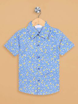 Budding Bees - Boys Blue All Over Floral Cotton Shirt
