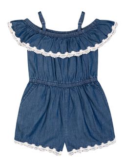 Budding Bees - Girls Blue Solid Playsuit
