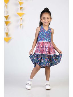 Budding Bees - Girls Blue Traditional Floral A-Line Dress
