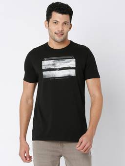 Spykar - Black Cotton Half Sleeve Printed Casual T-Shirt for Men