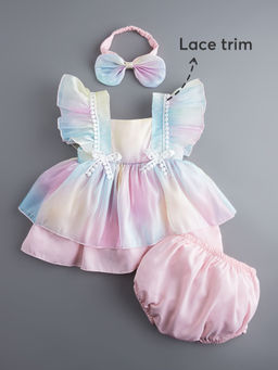 Hopscotch - Multi-Color Ombre-Dyed Party Dress with Headband & Panty