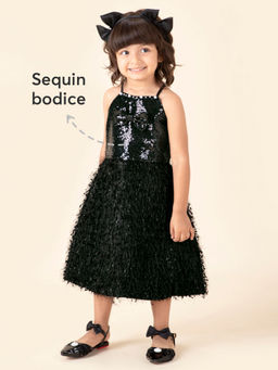 Hopscotch - Black Sequin Embellished Party Dress with Headband & Bow