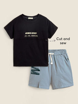 Hopscotch - Black Pure Cotton T-shirt and Shorts (Set of 2)