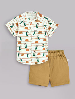 Hopscotch - White Pure Cotton Shirt and Shorts (Set of 2)