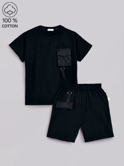 Hopscotch - Black Pure Cotton T-shirt and Shorts (Set of 2)