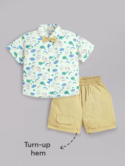 Hopscotch - White Printed Shirt and Shorts with Bow (Set of 2)