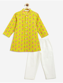 Campana - Boys Yellow Mrinal Block Print Kurta & Pyjama