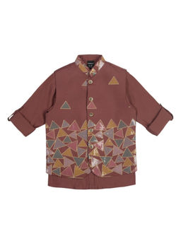 CHARCHIT - Boys Pink Traditional Embroidered Nehru Jacket with Shirt
