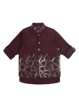 CHARCHIT - Boys Purple Traditional Embroidered Nehru Jacket with Shirt