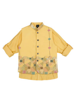 CHARCHIT - Boys Yellow Traditional Embroidered Nehru Jacket with Shirt