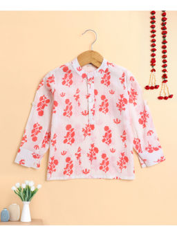 The Magic Wand - Cotton White Floral Printed Short Kurta